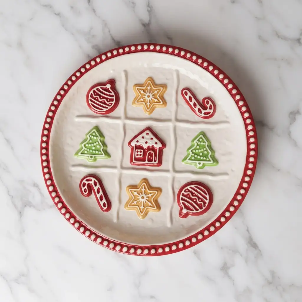 360 HOME MY HOME CHRISTMAS CERAMIC SERVING PLATTER ROUND CANDY CANES+TREES+GINGERBREAD COOKIES&HOUSE DESIGNS 24PCS/BOX 23*23*2.5