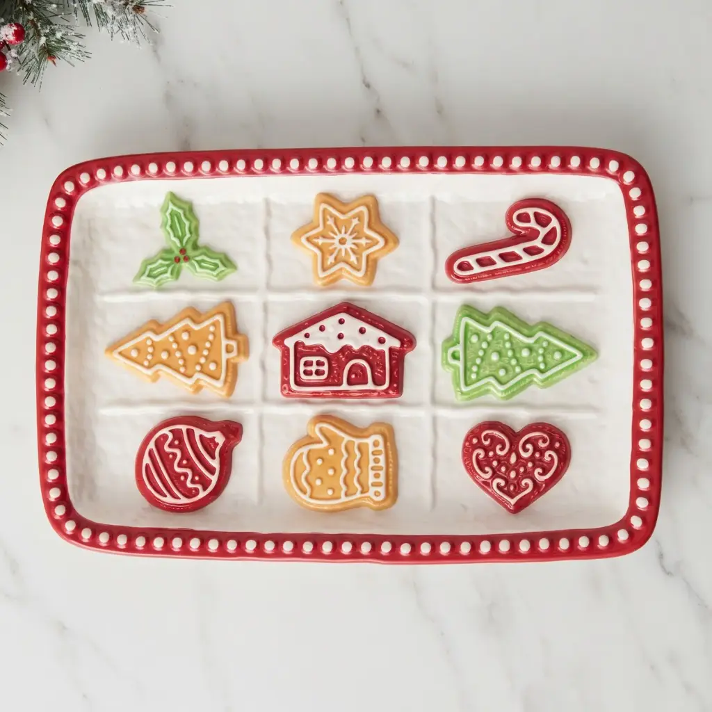 360 HOME MY HOME CHRISTMAS CERAMIC SERVING PLATTER RECTANGULAR CANDY CANES+TREES+GINGERBREAD COOKIE+HOUSE DESIGNS 24PCS/BOX 27*18*2
