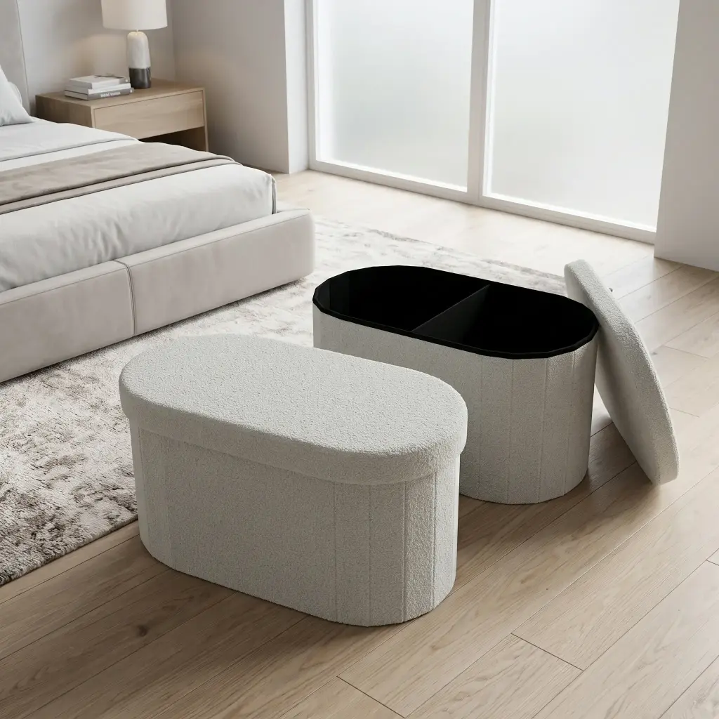 360 HOME MY HOME FOLDABLE BOX OTTOMAN STOOL TO TABLE OVAL 78X38X38CM BEIGE