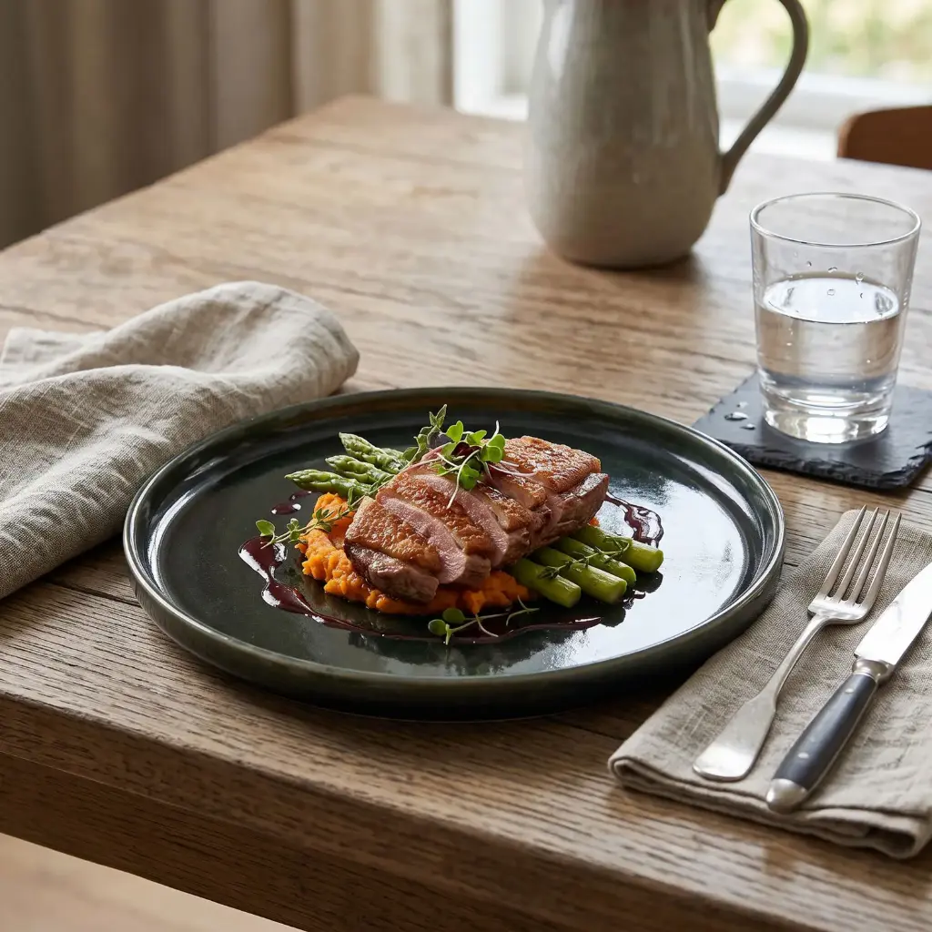 360 HOME CERAMIC PLATE RIBBED / FLUTED STONEWARE CHARCOAL GREEN WITH BLACK REACTIVE GLAZE 26.5CM*H2.3CM 18PCS/BOX