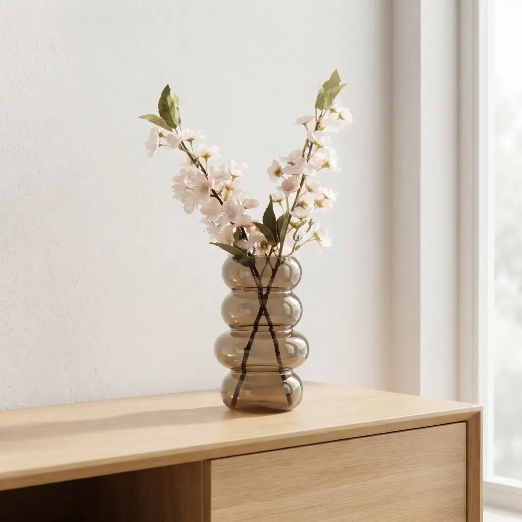 360 HOME MY HOME DECORATIVE GLASS VASE Ribbed Bubble 8*8*17.5cm transparent coffee