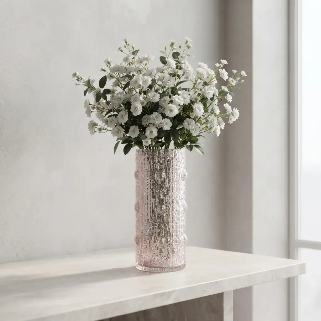 360 HOME MY HOME DECORATIVE GLASS VASE Textured tall Cylindrical 12*30cm pink
