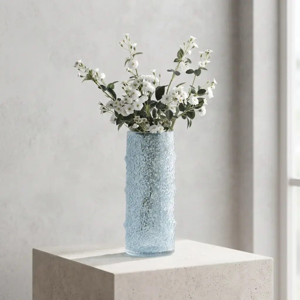 360 HOME MY HOME DECORATIVE GLASS VASE Textured tall Cylindrical 12*30cm blue