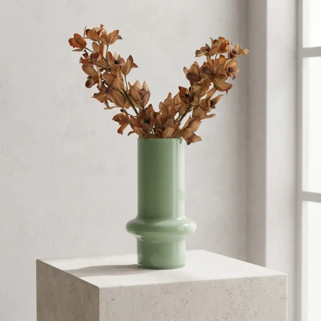 360 HOME MY HOME DECORATIVE GLASS VASE rounded flared Pedestal Cylinder 10*26cm green