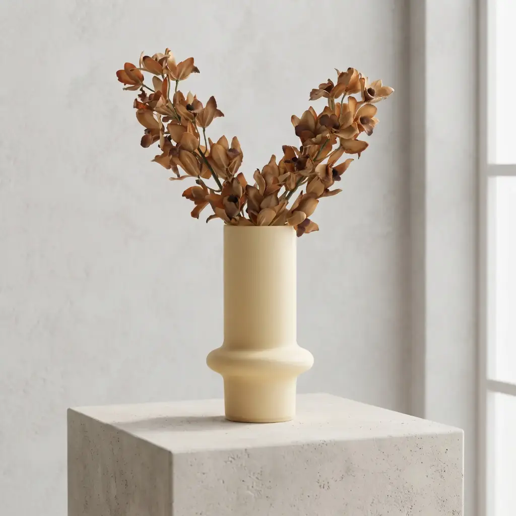 360 HOME MY HOME DECORATIVE GLASS VASE rounded flared Pedestal Cylinder 10*6cm cream