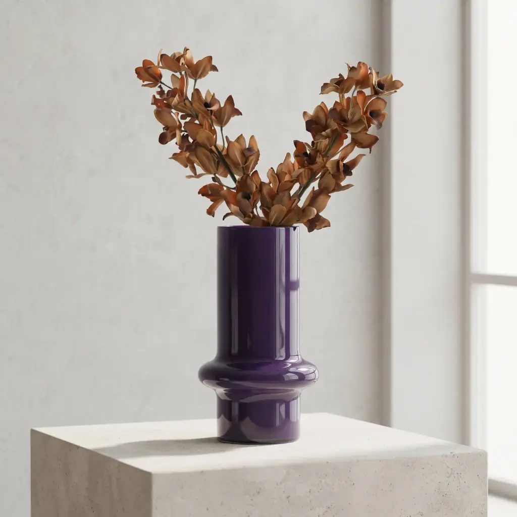 360 HOME MY HOME DECORATIVE GLASS VASE rounded flared Pedestal Cylinder 10*26cm purple
