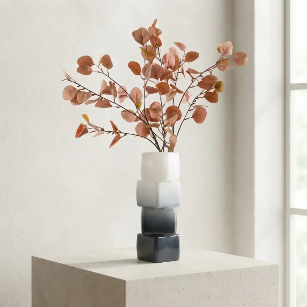 360 HOME MY HOME DECORATIVE GLASS VASE Stacked Geometric rounded-square sections 29.9*12.5*12.3*12.5cm milk grey