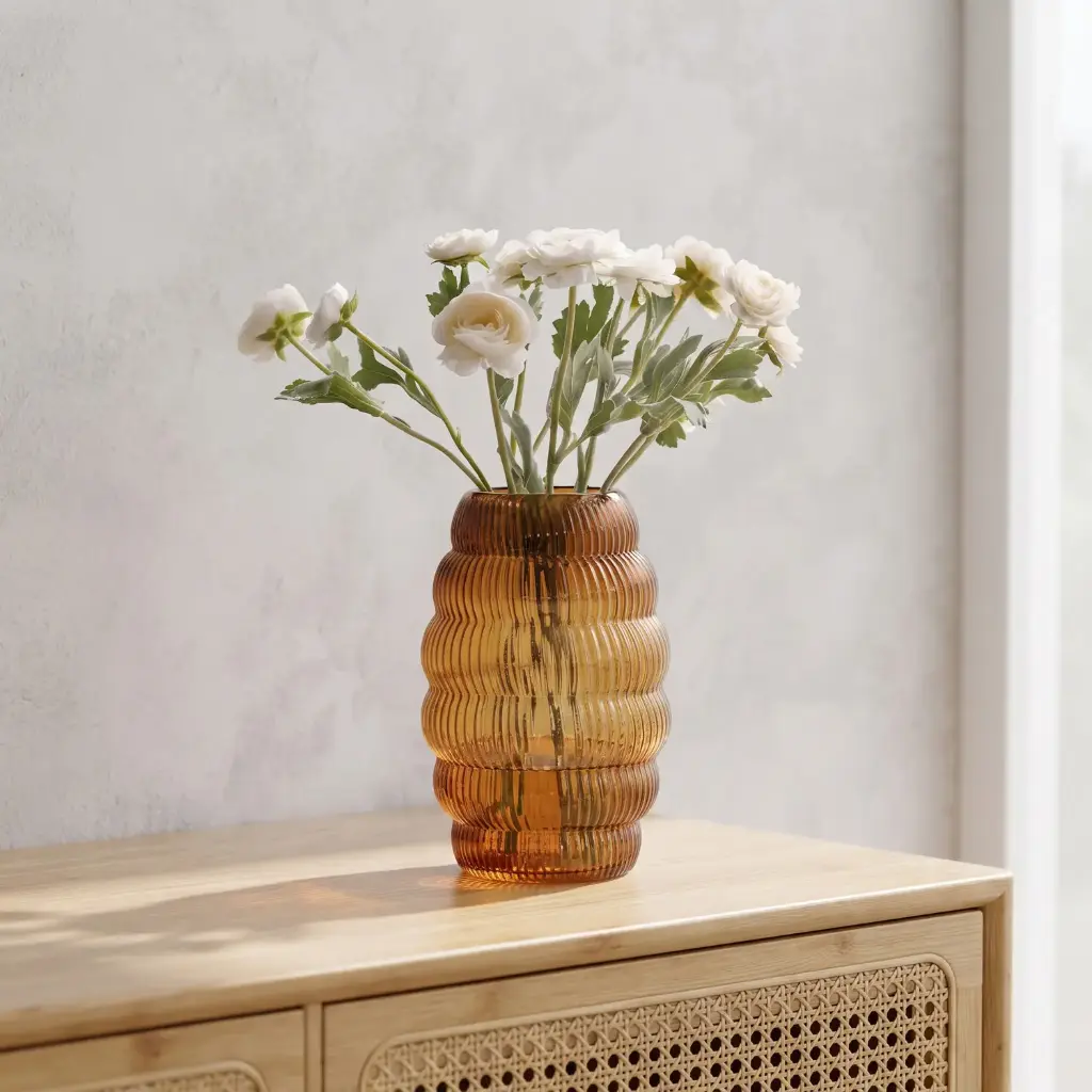 360 HOME MY HOME DECORATIVE GLASS VASE Ribbed Bubble horizontal bulging ribs 27.1*10.4*11.3*17.8cm green
