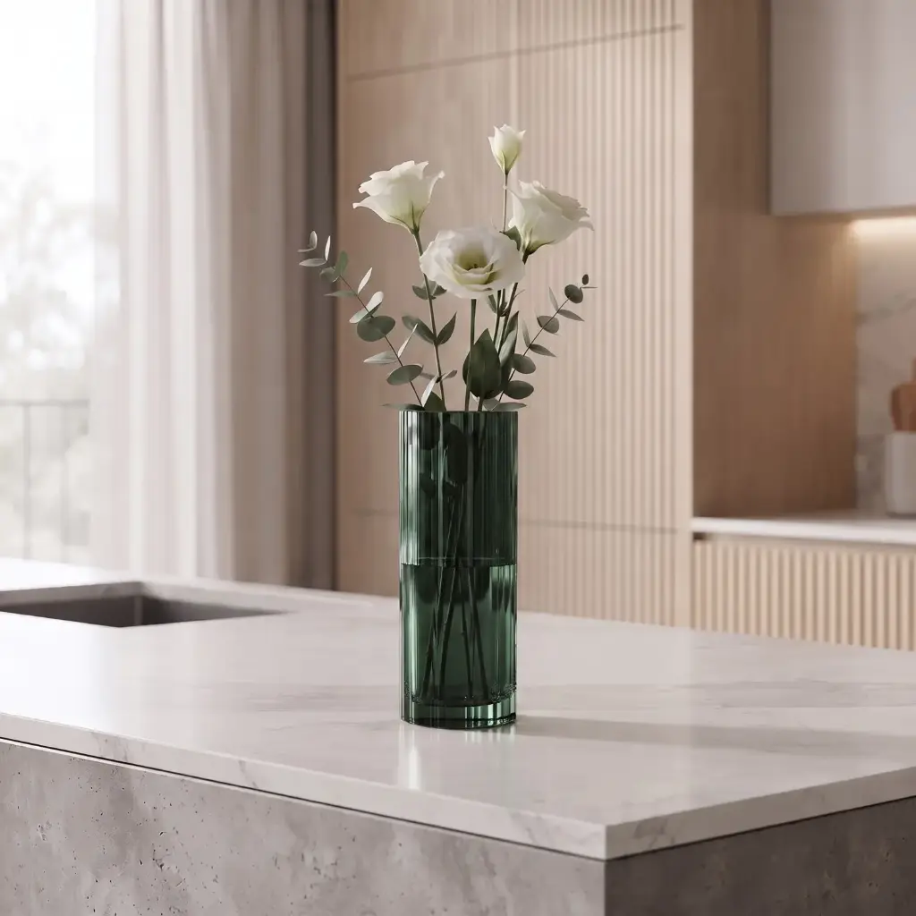 360 HOME MY HOME DECORATIVE GLASS VASE Fluted Cylindrical straight sides  25*10*10*10cm dark green