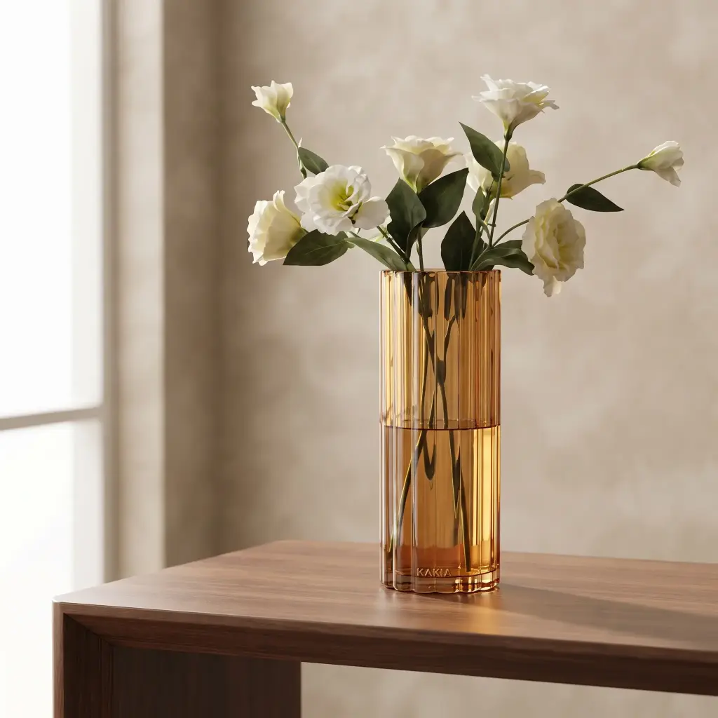 360 HOME MY HOME DECORATIVE GLASS VASE Fluted Cylindrical straight sides  30*10*10*10cm amber