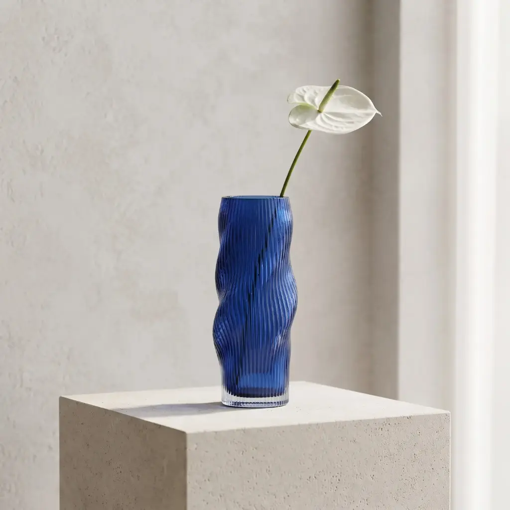 360 HOME MY HOME DECORATIVE GLASS VASE Cylindrical body Twisted Spiral silhouette 29.8*11.2*11*14.8cm blue