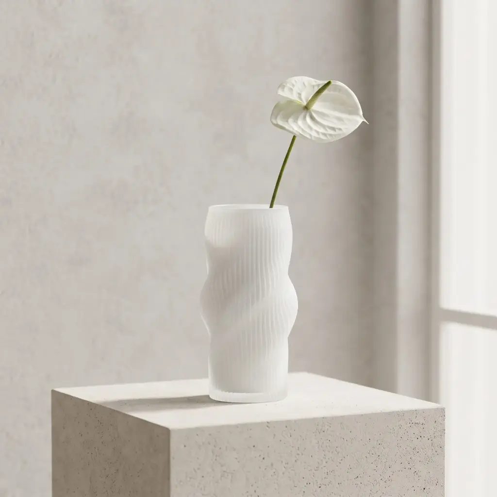 360 HOME MY HOME DECORATIVE GLASS VASE Cylindrical body Twisted Spiral silhouette 29.8*11.2*11*14.8cm white