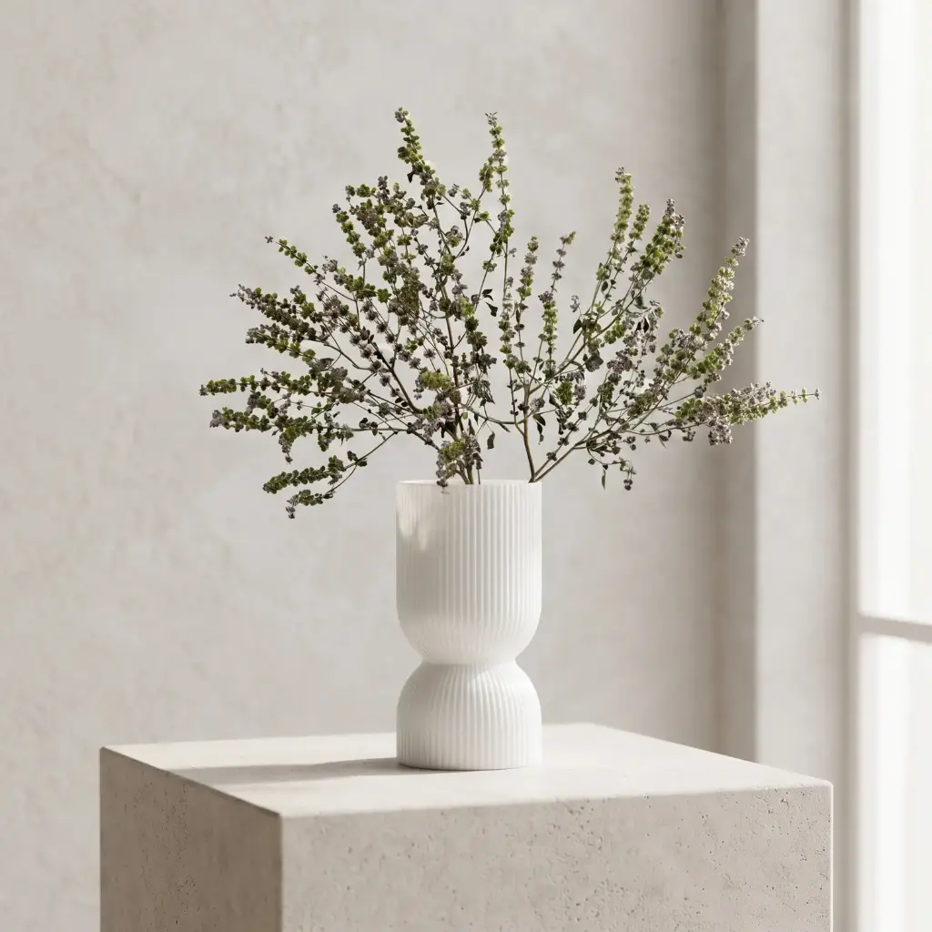 360 HOME MY HOME DECORATIVE GLASS VASE Ribbed Hourglass Cylindrical body with a narrow waist 20*11*11*11cm white
