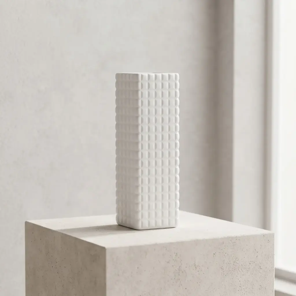 360 HOME MY HOME DECORATIVE GLASS VASE Textured Grid Pattern Cylinder with straight sides  25*10*10*10cm white