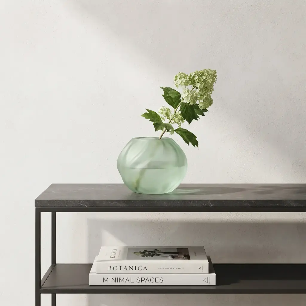 360 HOME MY HOME DECORATIVE GLASS VASE Frosted Wavy Round wide opening 15*16.5cm green matte