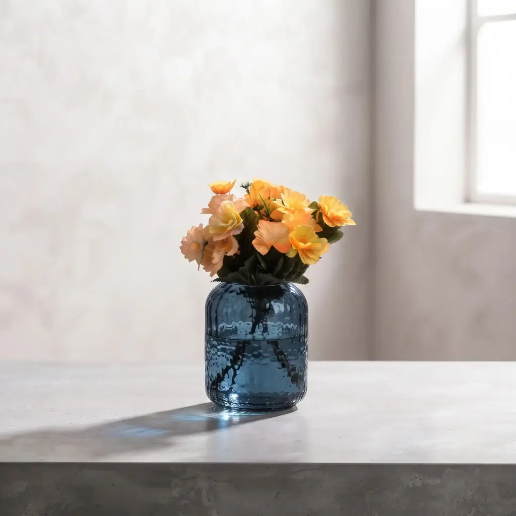 360 HOME MY HOME DECORATIVE GLASS VASE Hammered Textured Cylinder softly curved edges 20*5*17cm blue