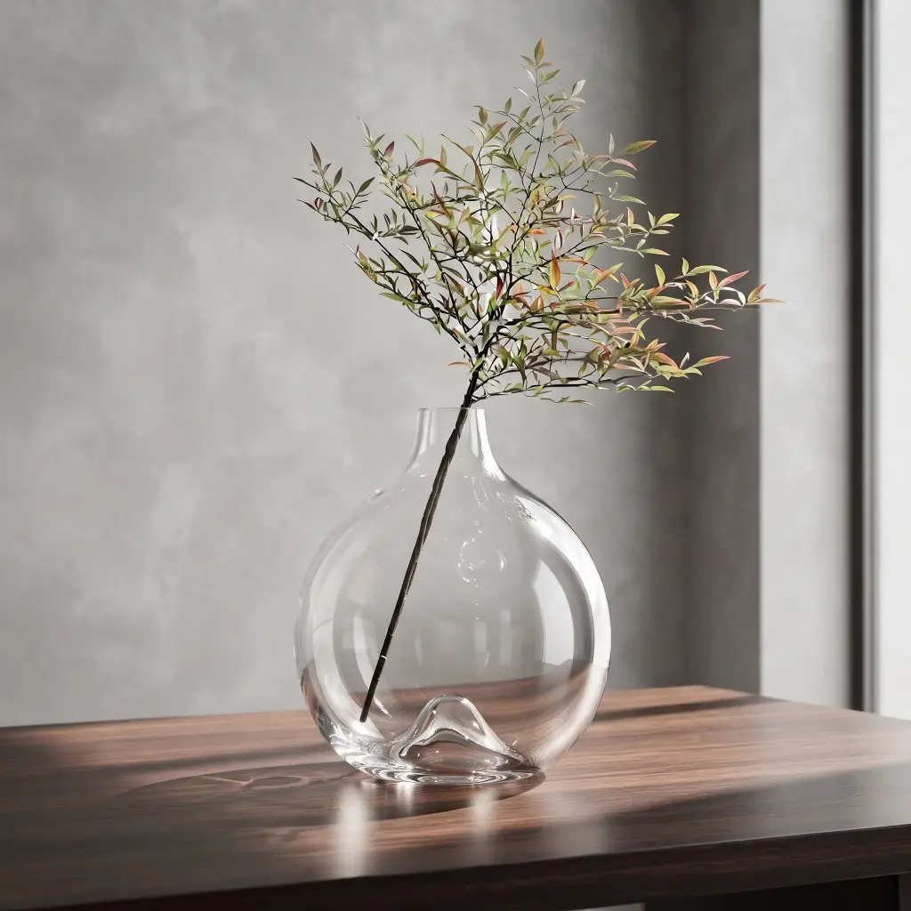 360 HOME MY HOME DECORATIVE GLASS VASE smoked round bulb long narrow flared neck 20.8*33.6cm transparent