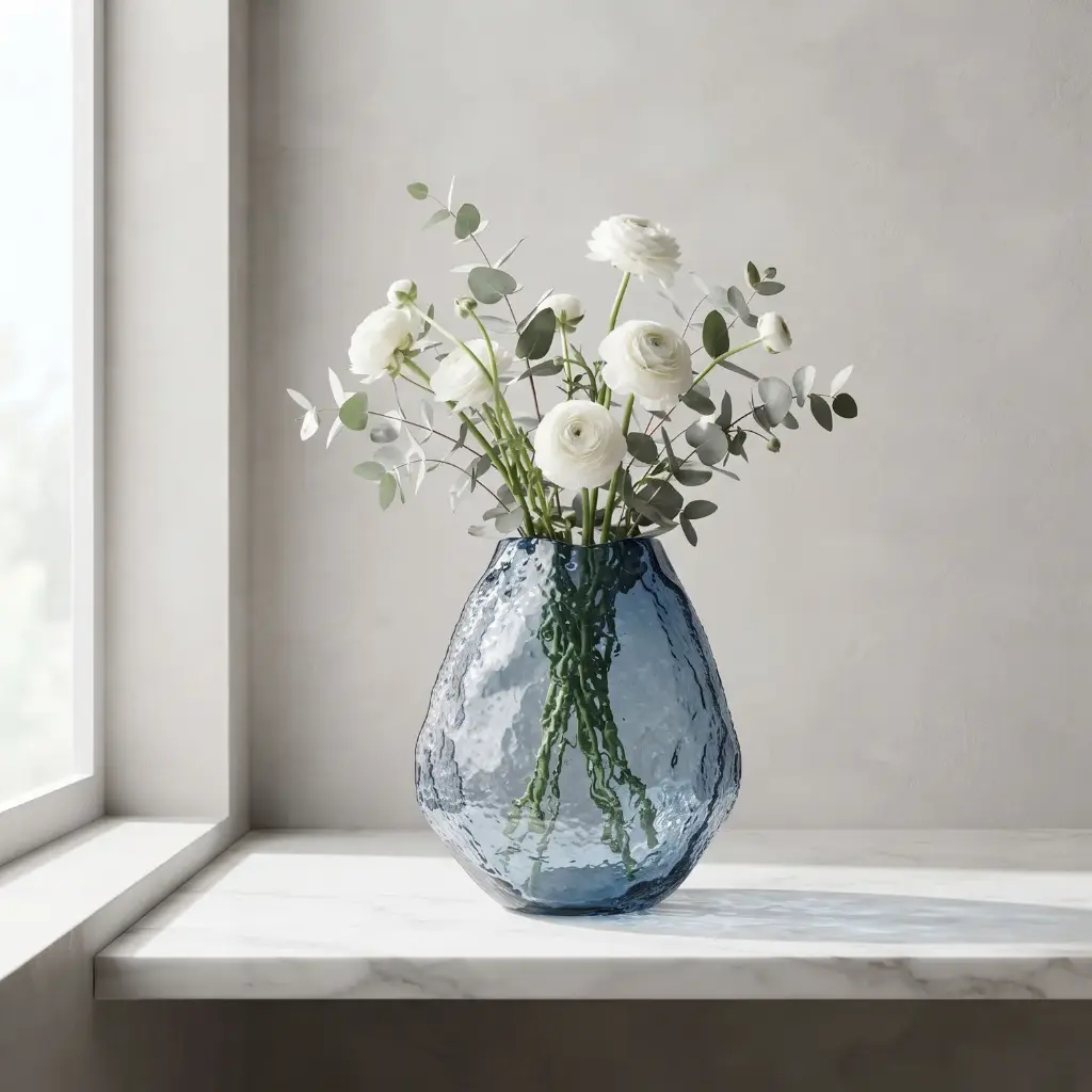 360 HOME MY HOME DECORATIVE GLASS VASE organic hammered irregular rounded 19*22cm Transparent / Coffee Brown / Blue