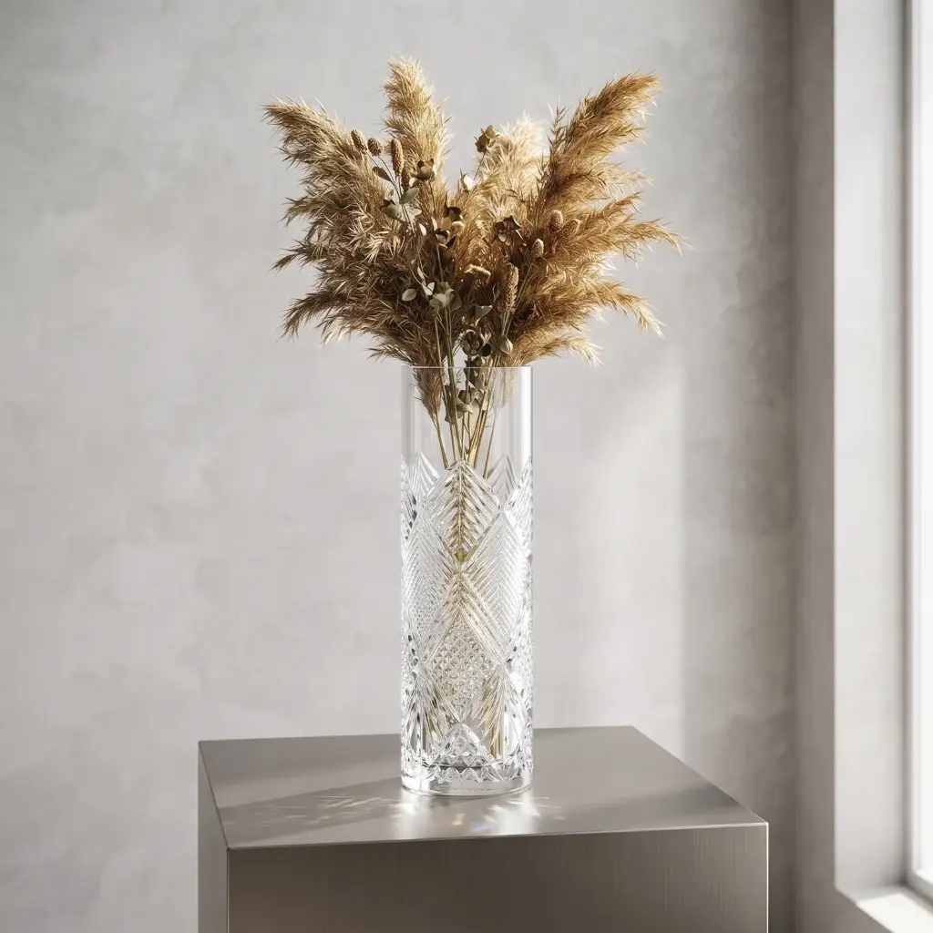 360 HOME MY HOME DECORATIVE GLASS VASE tall fluted textured narrow opening 12*31.5cm transparent