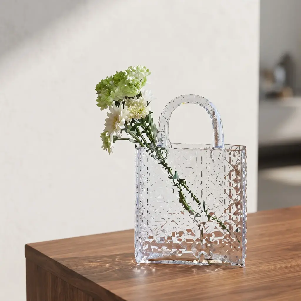360 HOME MY HOME DECORATIVE GLASS VASE Textured  Watering Can rounded handle narrow spout 21*29cm transparent