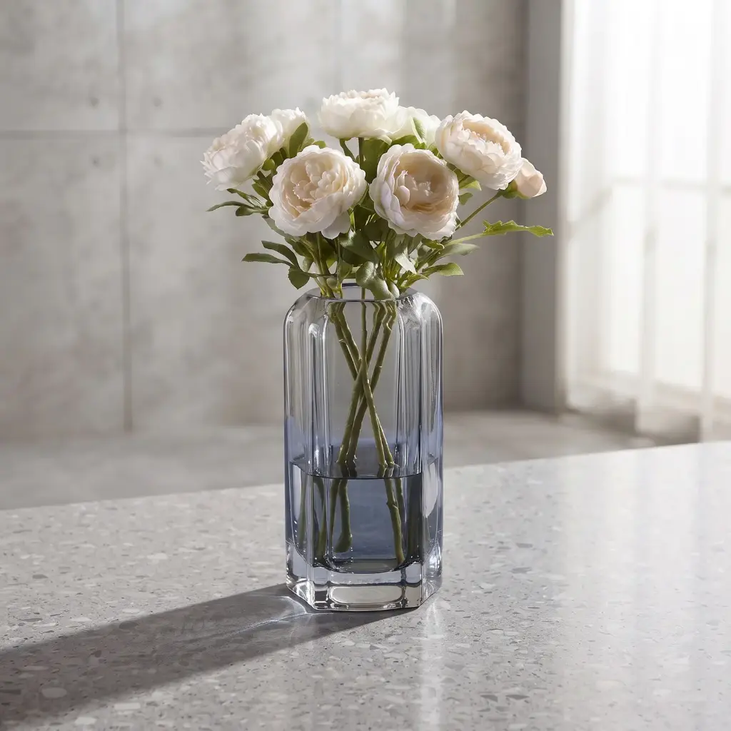 360 HOME MY HOME DECORATIVE GLASS VASE tall ribbed cylinder thick glass rounded edges 14*28cm grey