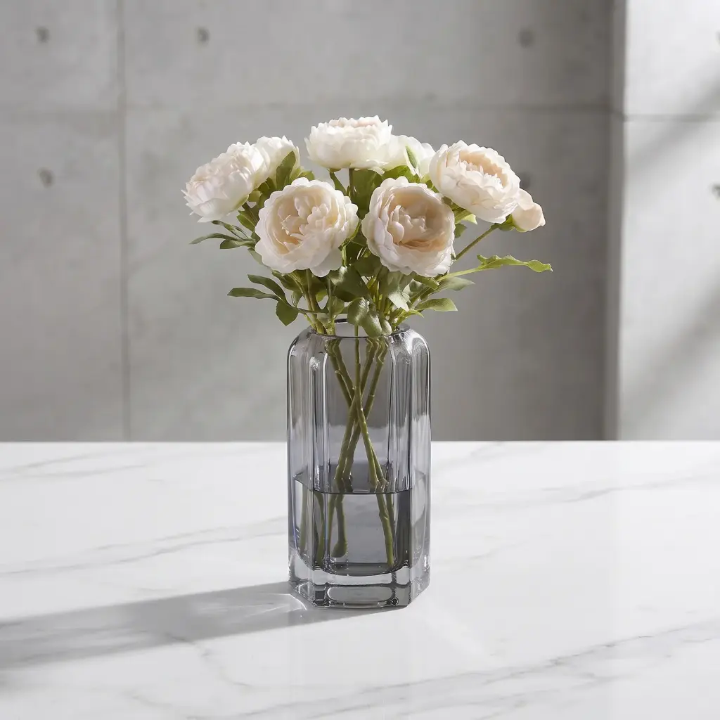 360 HOME MY HOME DECORATIVE GLASS VASE tall ribbed cylinder thick glass rounded edges 14*20cm grey