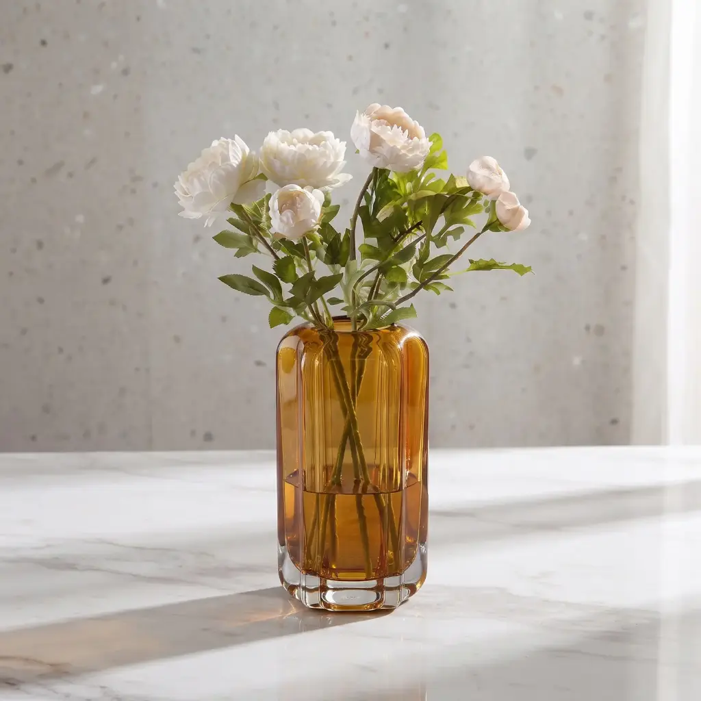 360 HOME MY HOME DECORATIVE GLASS VASE tall ribbed cylinder thick glass rounded edges 14*28cm amber
