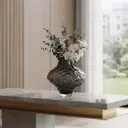 360 HOME MY HOME DECORATIVE GLASS VASE irregular bulbous wavy organic sculptural short narrow neck  27*29cm grey