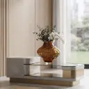 360 HOME MY HOME DECORATIVE GLASS VASE irregular bulbous wavy organic sculptural short narrow neck  27*29cm amber
