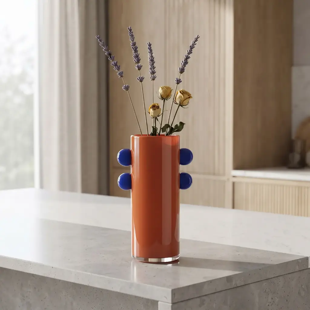 360 HOME MY HOME DECORATIVE GLASS VASE TALL STRAIGHT CYLINDRICAL WITH SIDE HANDLES 17*25cm RED