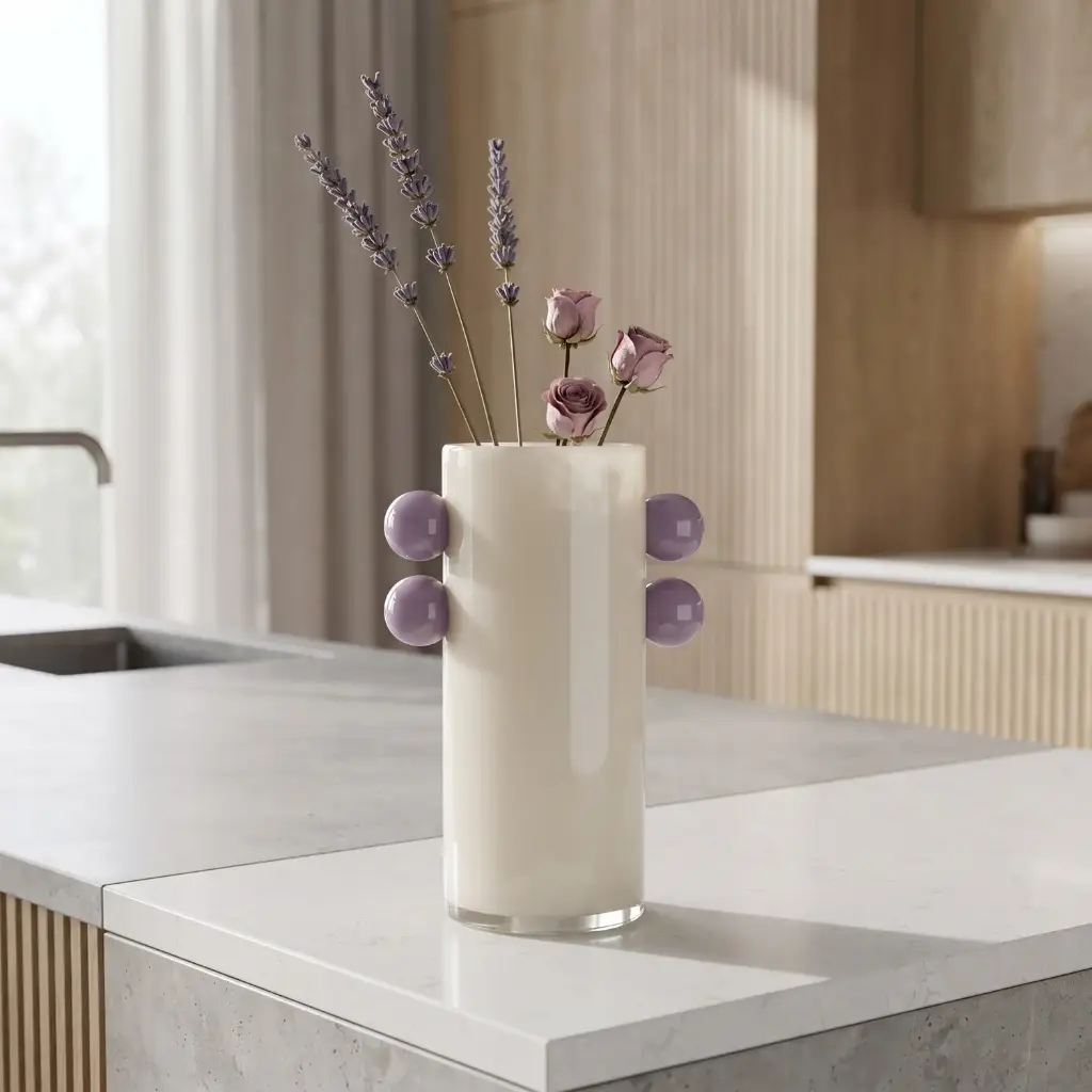 360 HOME MY HOME DECORATIVE GLASS VASE TALL STRAIGHT CYLINDRICAL WITH SIDE HANDLES 17*25cm WHITE