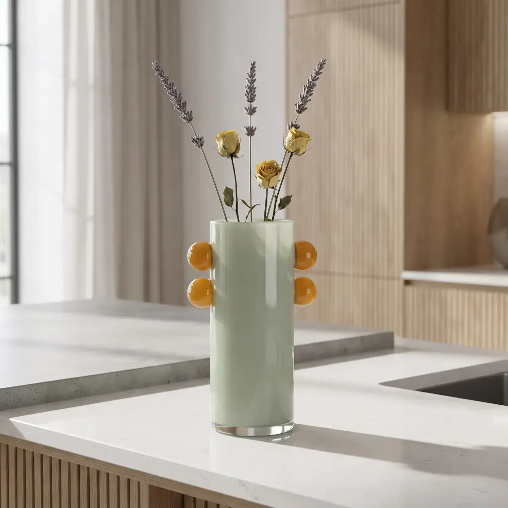 360 HOME MY HOME DECORATIVE GLASS VASE TALL STRAIGHT CYLINDRICAL WITH SIDE HANDLES 17*25cm MINT