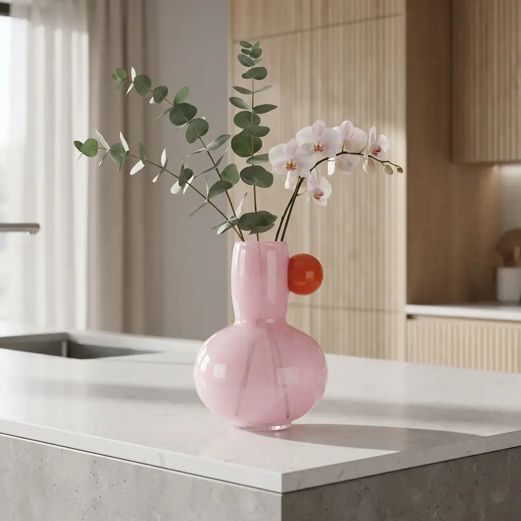 360 HOME MY HOME DECORATIVE GLASS VASE Rounded spherical base with a smaller bulb-shaped upper section 16.3*20.7cm PINK