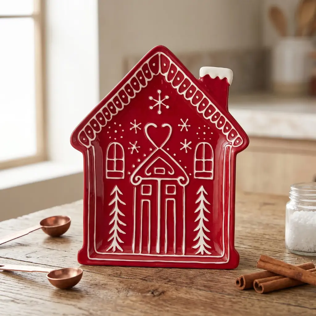360 HOME Individually packaged in a color box, two styles mixed together House-shaped cookie tray 23.0*21.5*2.5 cm, red