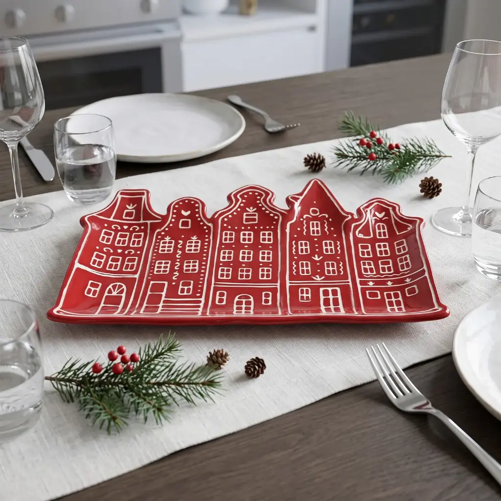 360 HOME Individually packaged in a color box; two designs mixed together House-shaped plate 33.5*21.5*3 Red
