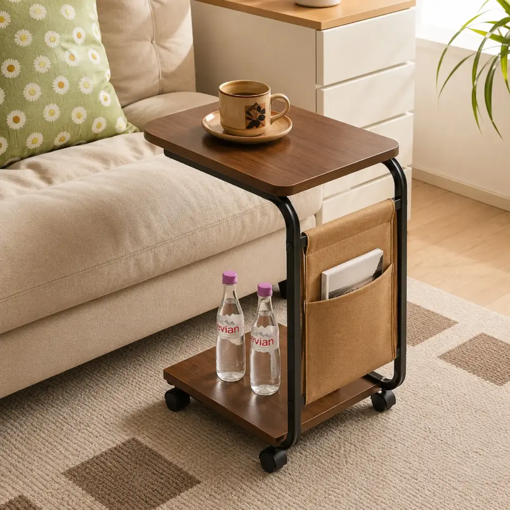 360 HOME MY HOME COFFEE TABLE 2-tier C-shaped mobile rolling side with a side storage pocket 40*38.5*62CM