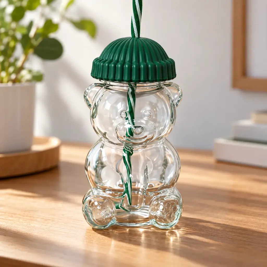 360 HOME MY KITCHEN BEAR CUP WITH STRAW 450ML GLASS