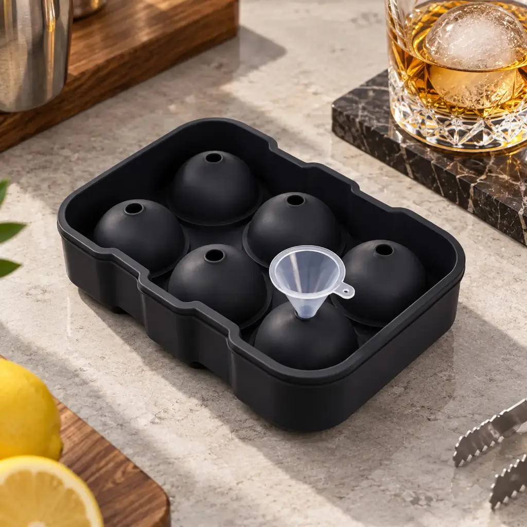 360 HOME MY KITCHEN SILICONE ICE MAKER TRAY 18*12.5*4.5cm ice ball size is 4.3cm SILICONE