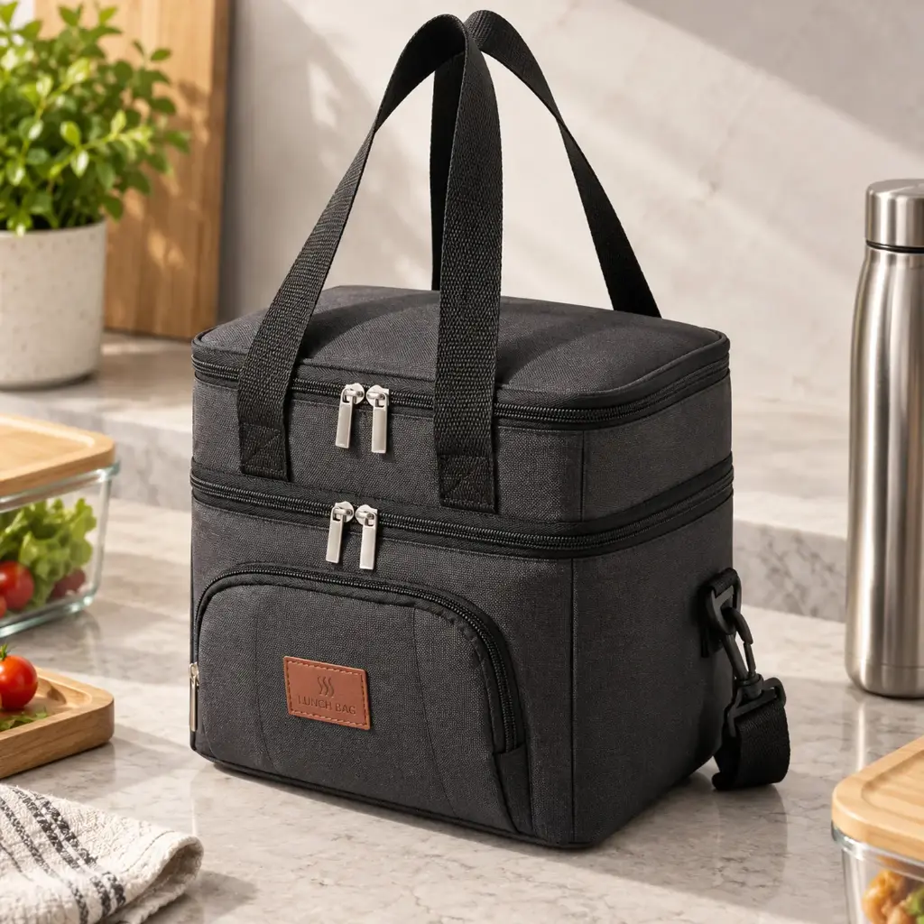 360 HOME MY KITCHEN  A small black insulated lunch bag 7X20X19CM