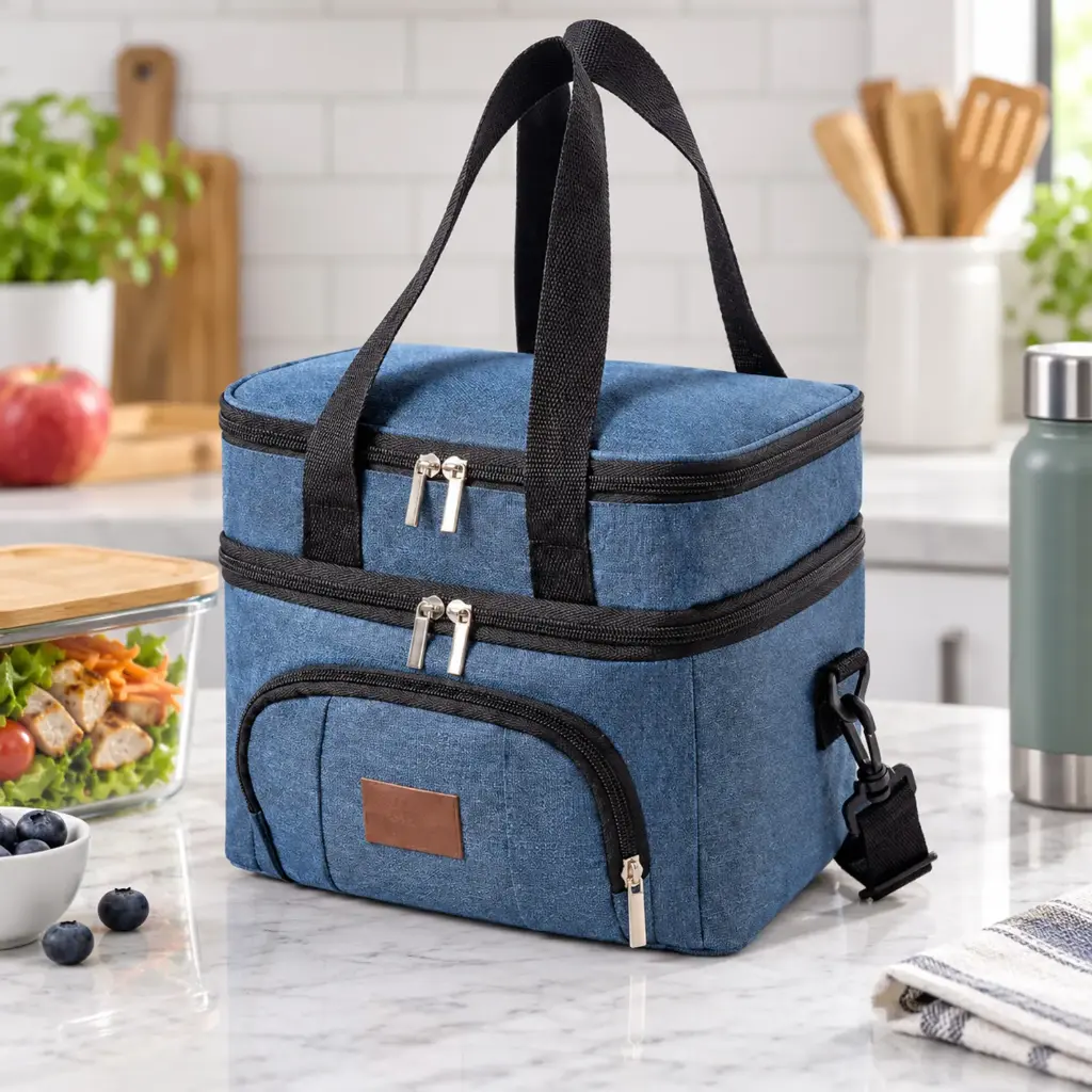 360 HOME MY KITCHEN  Navy blue and black small insulated lunch bag 27X20X19CM