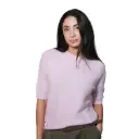 360 COTTON WOMAN SWEATER MOHAIR LIGHT PINK KNIT SHORT SLEEVE PUFFED ELBOW RIBBED CREW NECKLINE