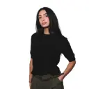 360 COTTON WOMAN SWEATER MOHAIR CHARCOAL KNIT SHORT SLEEVE PUFFED ELBOW RIBBED CREW NECKLINE