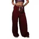 360 COTTON WOMAN PANT HIGH-WAISTED WIDE-LEG WITH INTEGRATED SCARF BURGUNDY