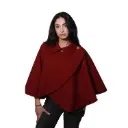 360 COTTON WOMAN CAPE JACKET WOOL-BLEND PONCHO STYLE ASYMMETRIC PETER PAN COLLAR BURGUNDY