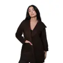 360 COTTON WOMAN JACKET OPEN FRONT FELTED COATIGAN LIGHTWEIGHT STRAIGHT CUT  SHAWL COLLAR BROWN
