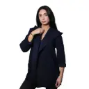 360 COTTON WOMAN JACKET OPEN FRONT FELTED COATIGAN LIGHTWEIGHT STRAIGHT CUT  SHAWL COLLAR NAVY BLUE