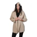 360 COTTON WOMAN JACKET OPEN FRONT FELTED COATIGAN LIGHTWEIGHT STRAIGHT CUT  SHAWL COLLAR BEIGE