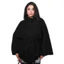 360 COTTON WOMAN CAPE COAT WOOL-BLEND FUNNEL NECK MATCHING TIE BELT BLACK