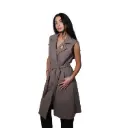 360 COTTON WOMAN LONGLINE VEST COAT TAILORED SLEEVLESS CLASSIC NOTCH LAPELS MATCHING FABRIC TIE BELT  DARK GREY