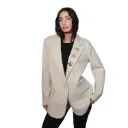 360 COTTON WOMAN BLAZER FELTED WOOL-BLEND WITH NOVELTY PINS OVERSIZED NOTCH LAPELS FLAP POCKETS OFF-WHITE